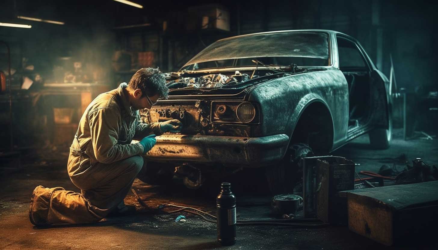 Mechanic working on vehicle for repairs