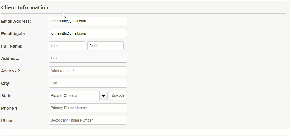 Computer screen displaying the client information section on DVASSESS website.